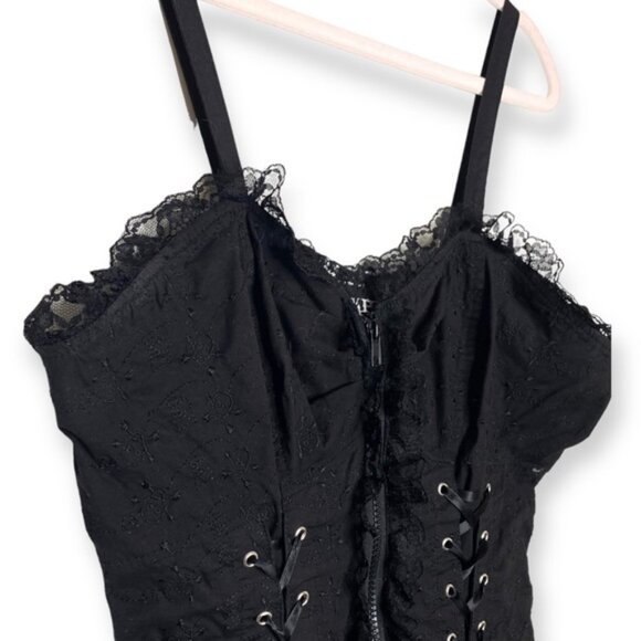 Vintage TRIPP NYC black embroidered ribbon lace up corset zipper floral lace XL - Picture 2 of 8